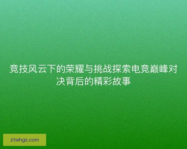竞技风云下的荣耀与挑战探索电竞巅峰对决背后的精彩故事