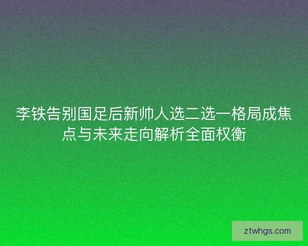 李铁告别国足后新帅人选二选一格局成焦点与未来走向解析全面权衡